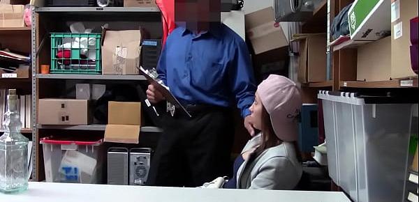  Brunette shoplifter is caught and banged